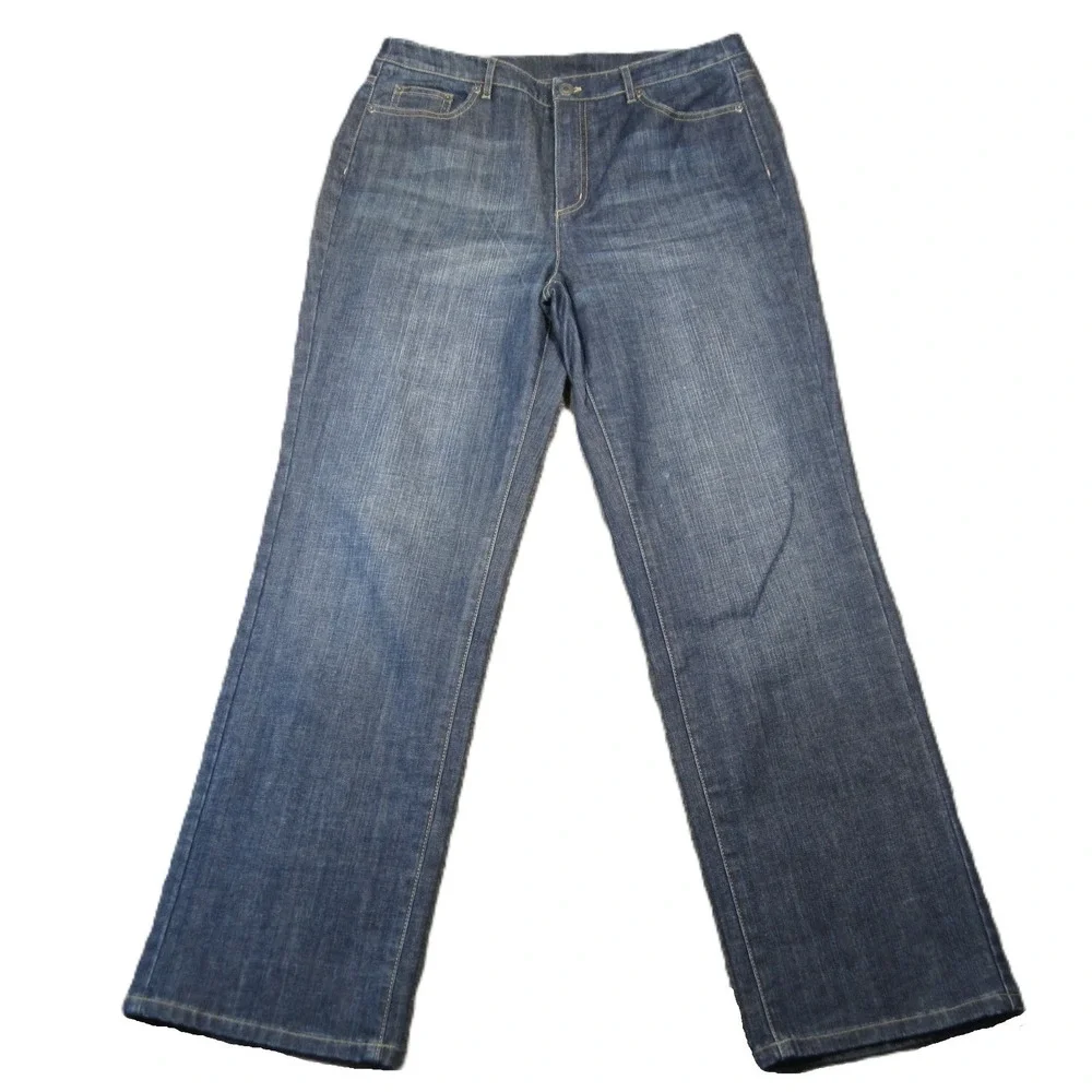 Vtg Talbots‎ Stretch Jeans 12 Blue Denim High-Rise Embroidered Straight Boho Y2K